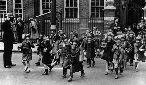 children wearing masks during world war