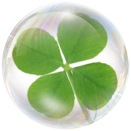 Clover with four leaves inside a circular bubble.