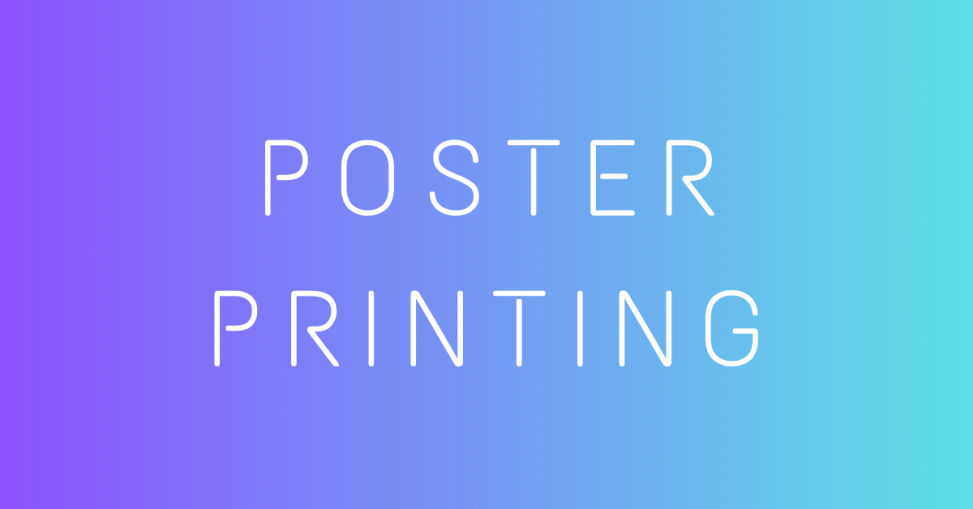 Decorative header image with the words Poster Printing on a violet and blue gradient background