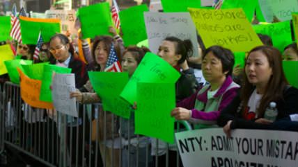 New York City Nail Salon Owners and Manicurists protest against New York Times series.  