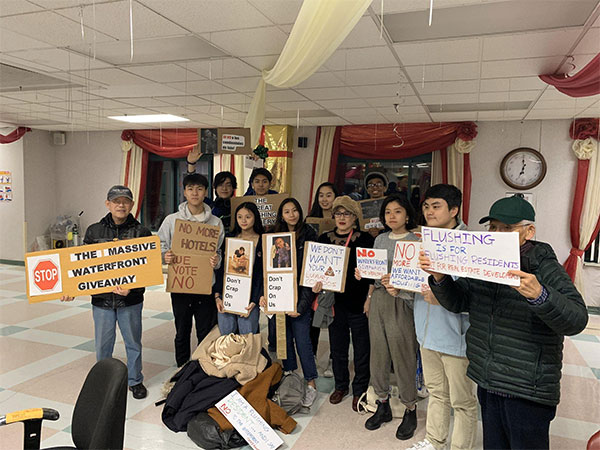 protesters against flushing developments 